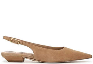 Netty Suede Pointed Toe Kitten Heel Slingback Flats - Cyprus Tan