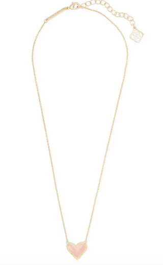 Ari Heart Short Pendant Necklace - Gold Rose Quartz