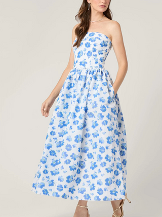 Dana Dress - Ivory / Cobalt