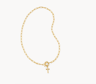 Cross Link and Chain Necklace - Gold