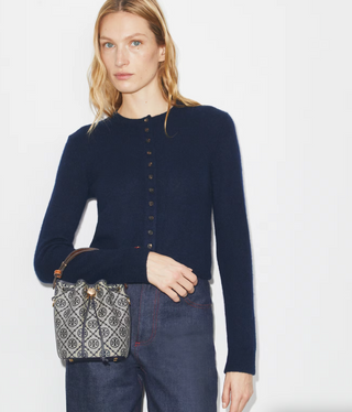 T Monogram Mini Bucket Bag - Tory Navy