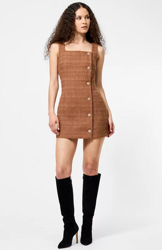 Structured Tweed Square Neck Mini - Cafe Brown