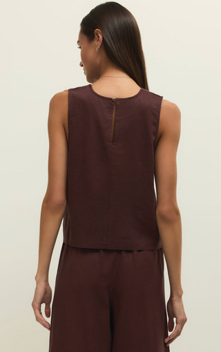 Sloane Linen Top - Chocolate Cherry