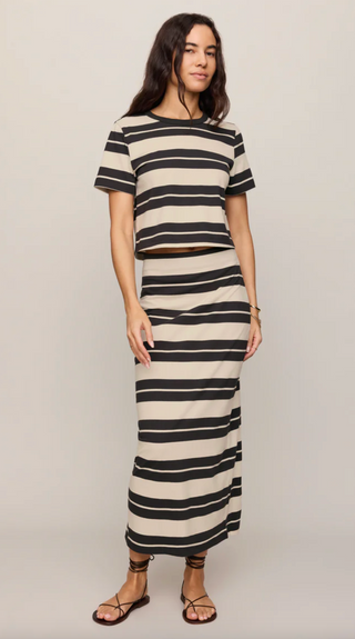 Gail Striped Jersey Midi Skirt - Ash Black
