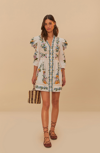 Sweet Bloom Dreamscape Off-White Mini Dress - Sweet Bloom Dreamscape Off-White