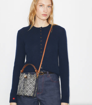 T Monogram Mini Bucket Bag - Tory Navy