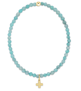 Classic Amazonite 3mm Bracelet - Signature Cross Gold Charm
