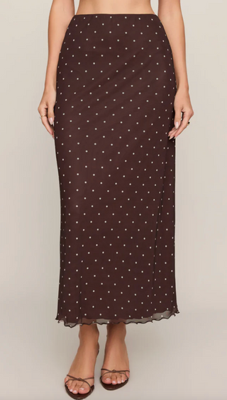 Eda Polka Dot Mesh Midi Skirt - Dark Chocolate