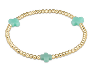 Signature Cross Gold Pattern 3mm Bead Bracelet - Mint