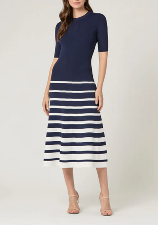 Casey Dress - Ivory / Navy