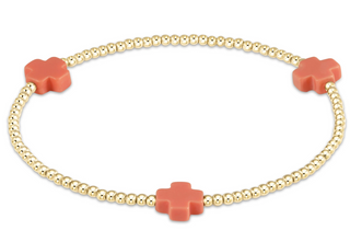 Signature Cross Gold Pattern 2mm Bead Bracelet - Coral
