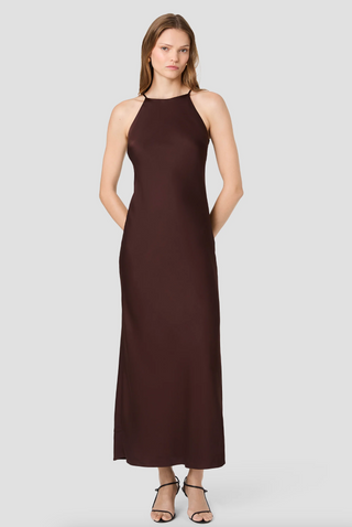 Ennis Satin Halter Maxi Slip Dress - Cocoa Brown