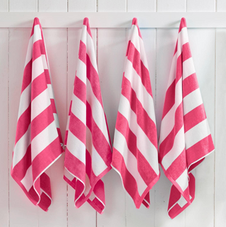 Cotton Velour Cabana Stripe Beach Towel - Bright Pink