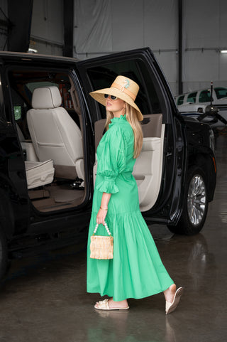 Brenda Pleated Sleeve Long Dress - Kelly Green