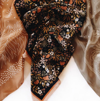 100% Silk Bandana Scarf -Midnight Garden Floral Western Wear