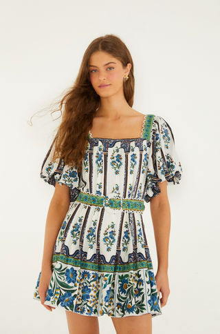 Manoela Off-White Short Sleeves Belt Mini Dress - Manoela Off-White