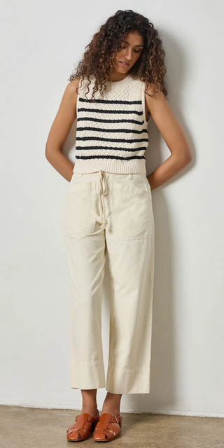 Cropped Cable Tank Sweater - Stripe